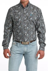 Cinch Mens Classic Cinch Blue and Brown Paisley Long Sleeve Western Button Shirt