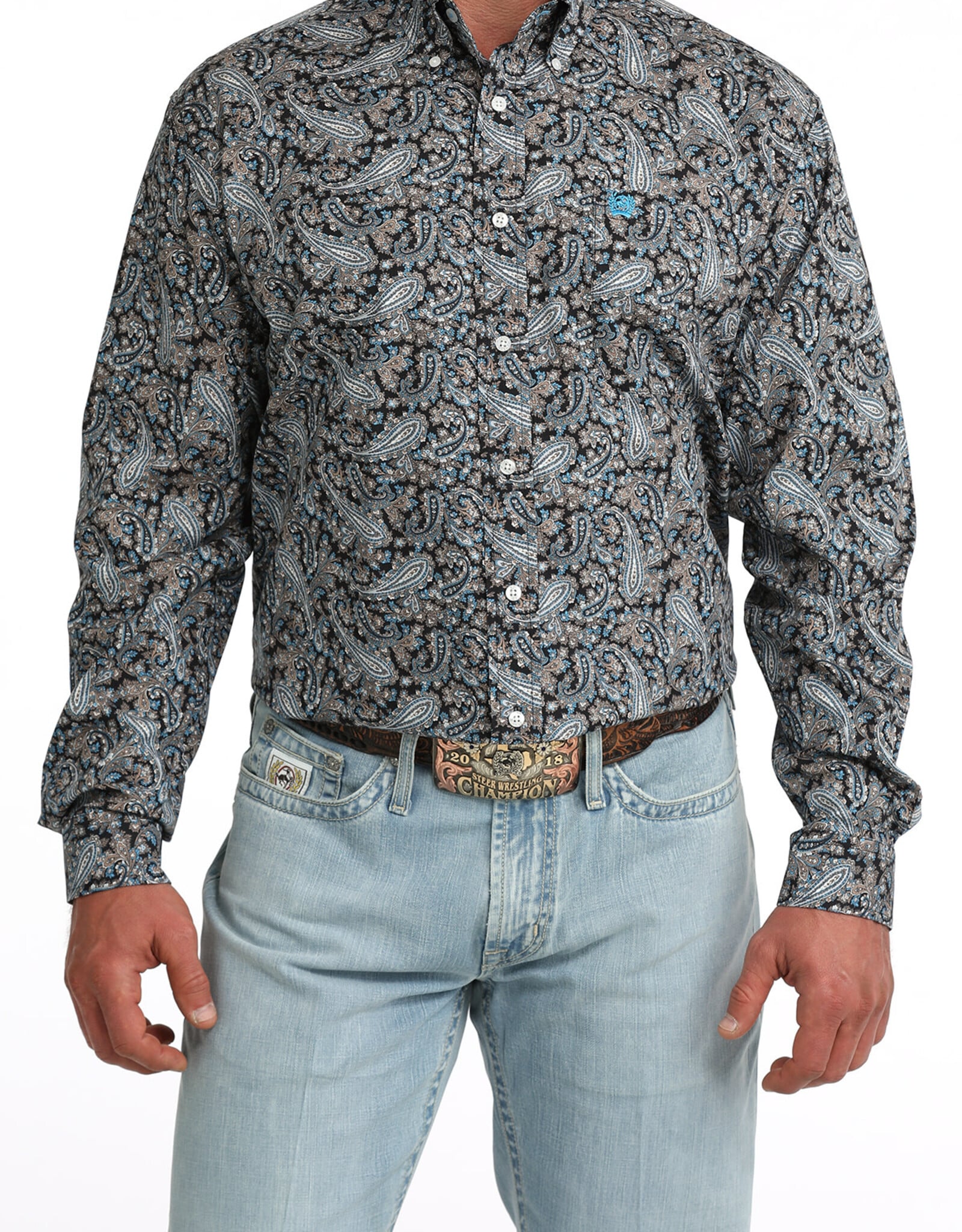 Cinch Mens Classic Cinch Blue and Brown Paisley Long Sleeve Western Button Shirt