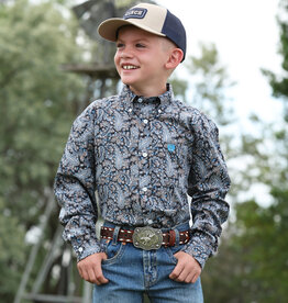 Cinch Boys Cinch Blue Brown Paisley Long Sleeve Button Western Shirt