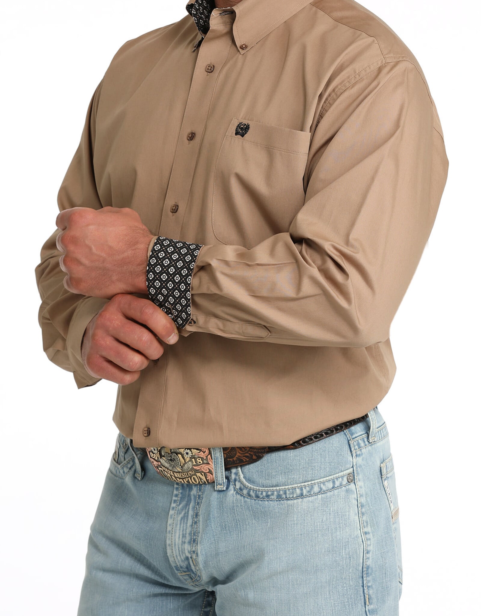 Cinch Mens Classic Cinch Solid Khaki Long Sleeve Western Button Shirt