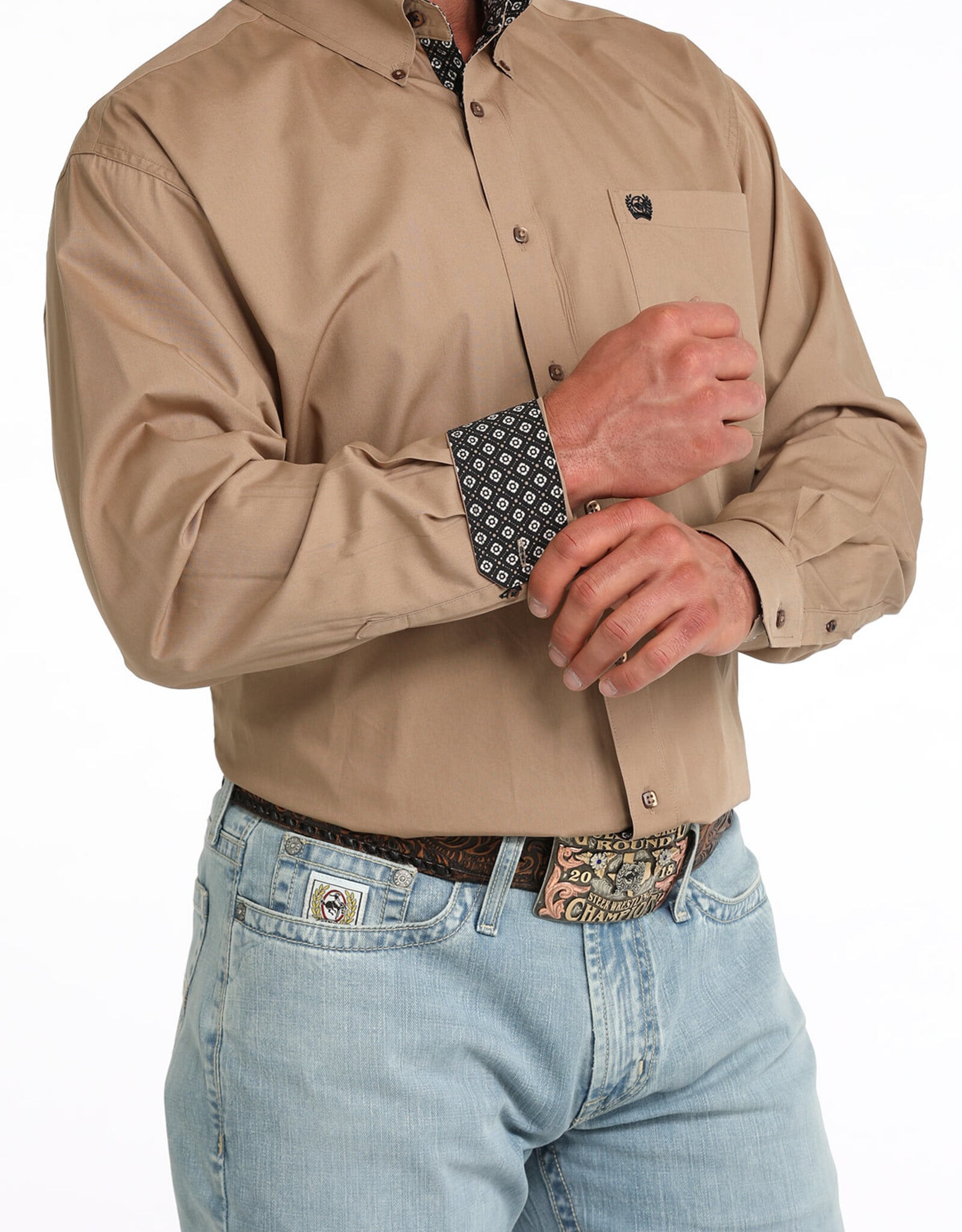 Cinch Mens Classic Cinch Solid Khaki Long Sleeve Western Button Shirt