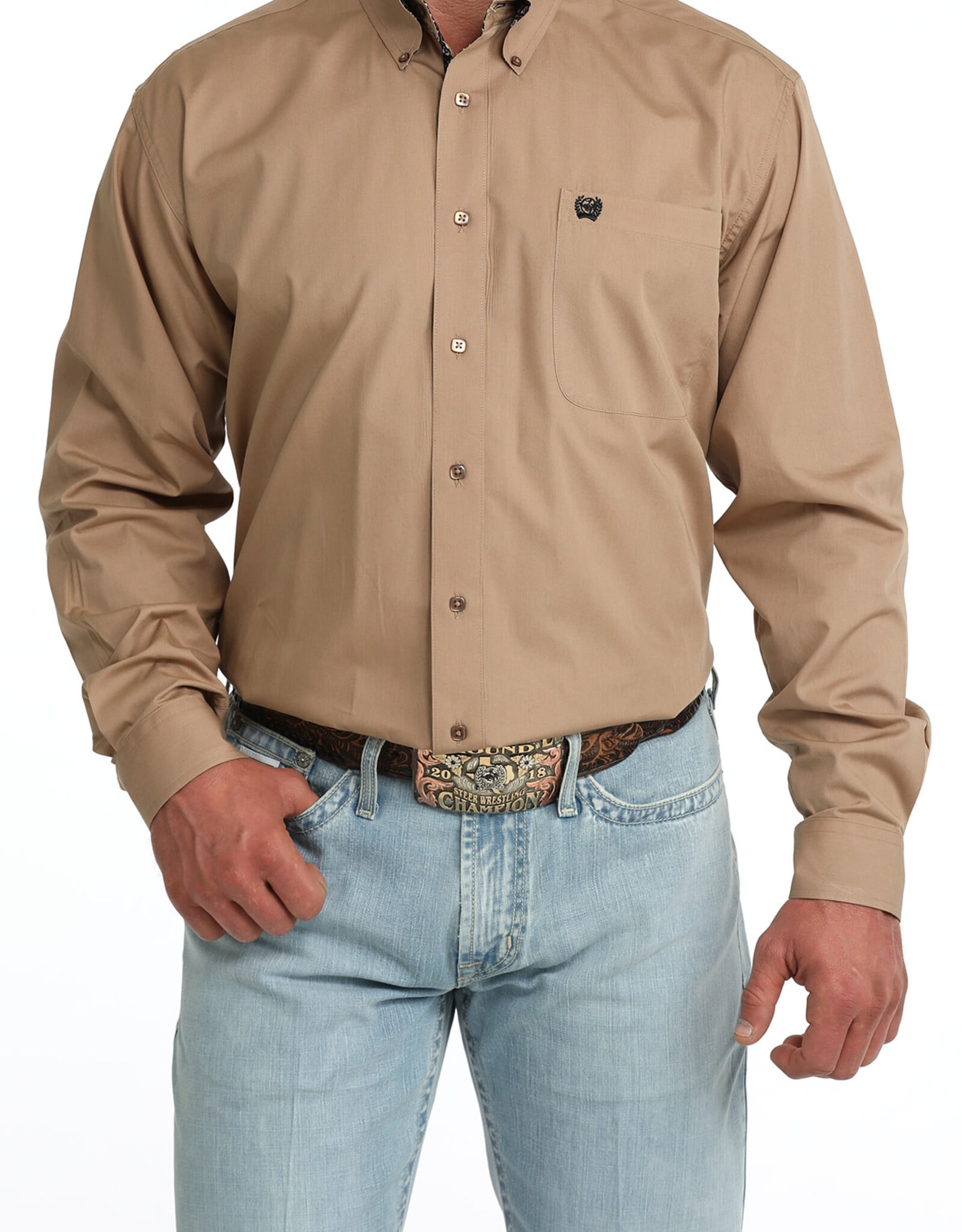Cinch Mens Classic Cinch Solid Khaki Long Sleeve Western Button Shirt