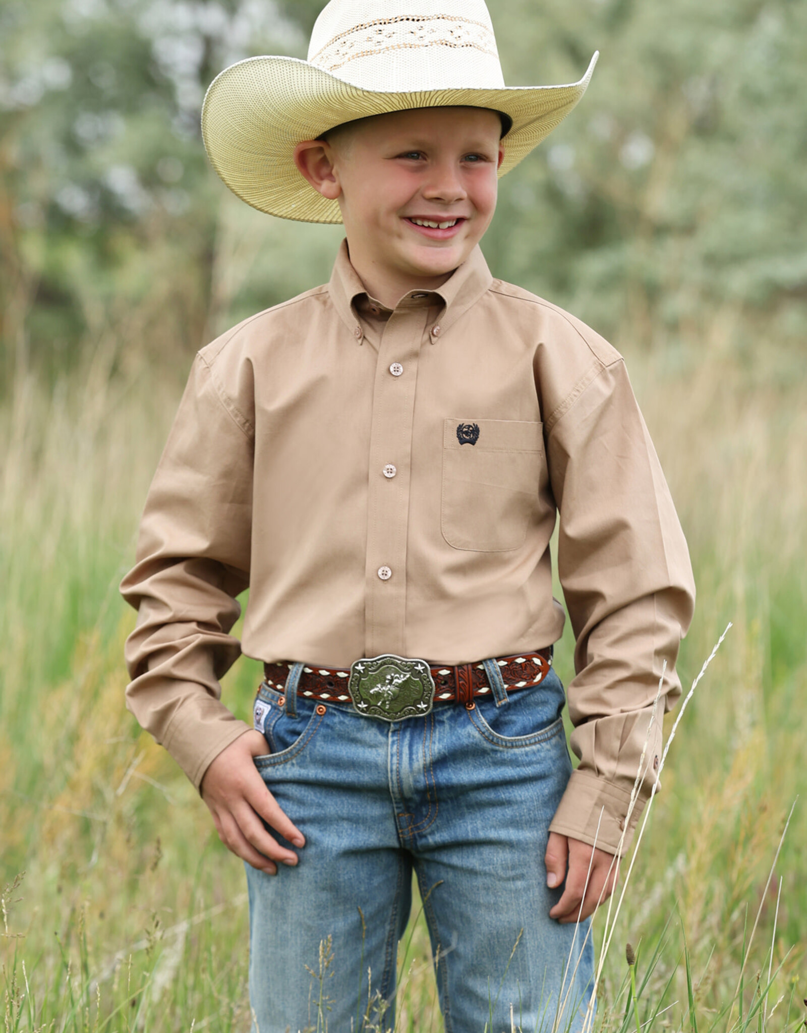Cinch Boys Cinch Solid Khaki Long Sleeve Button Western Shirt