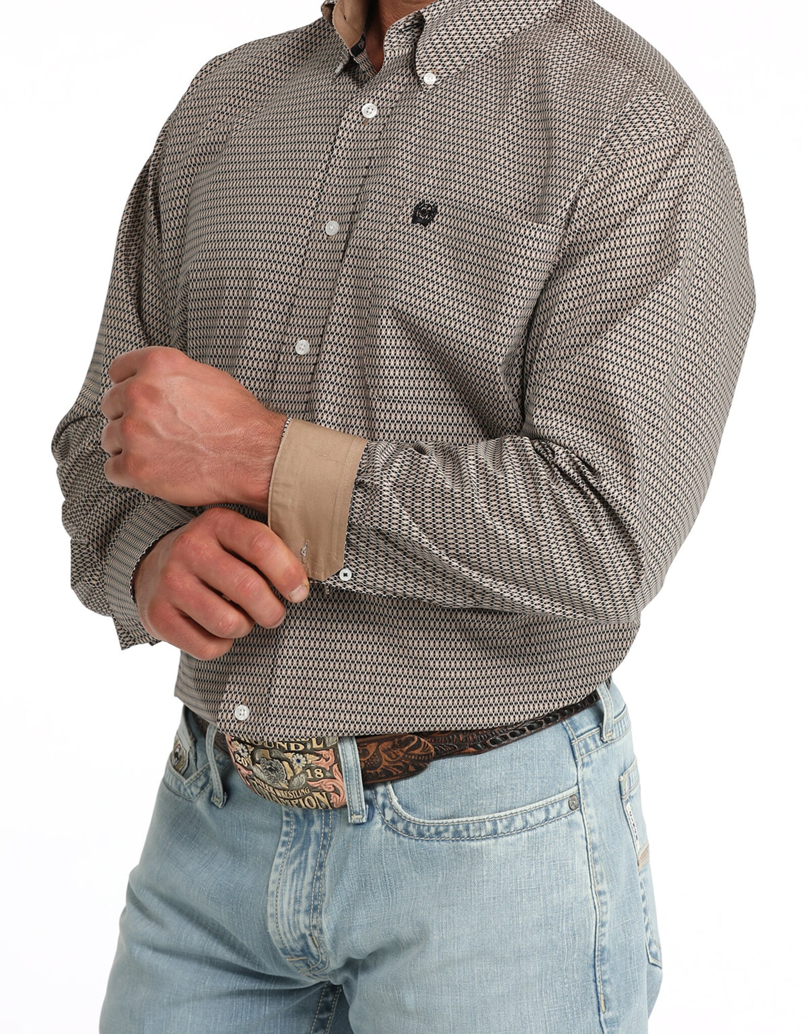 Cinch Mens Classic Cinch Black Khaki Print Long Sleeve Western Button Shirt