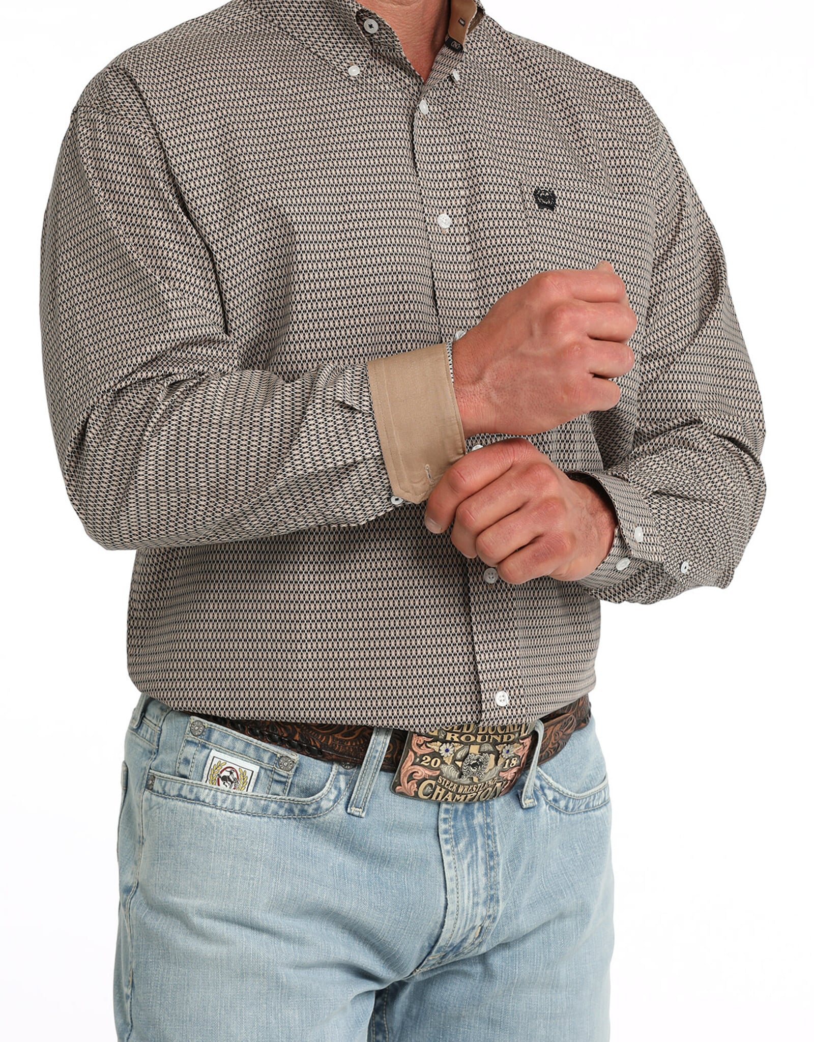 Cinch Mens Classic Cinch Black Khaki Print Long Sleeve Western Button Shirt