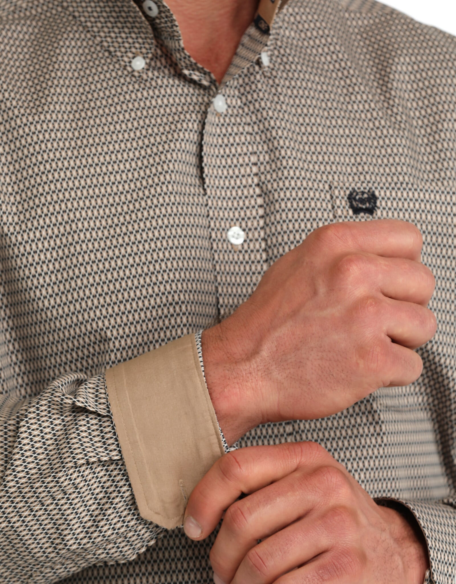 Cinch Mens Classic Cinch Black Khaki Print Long Sleeve Western Button Shirt