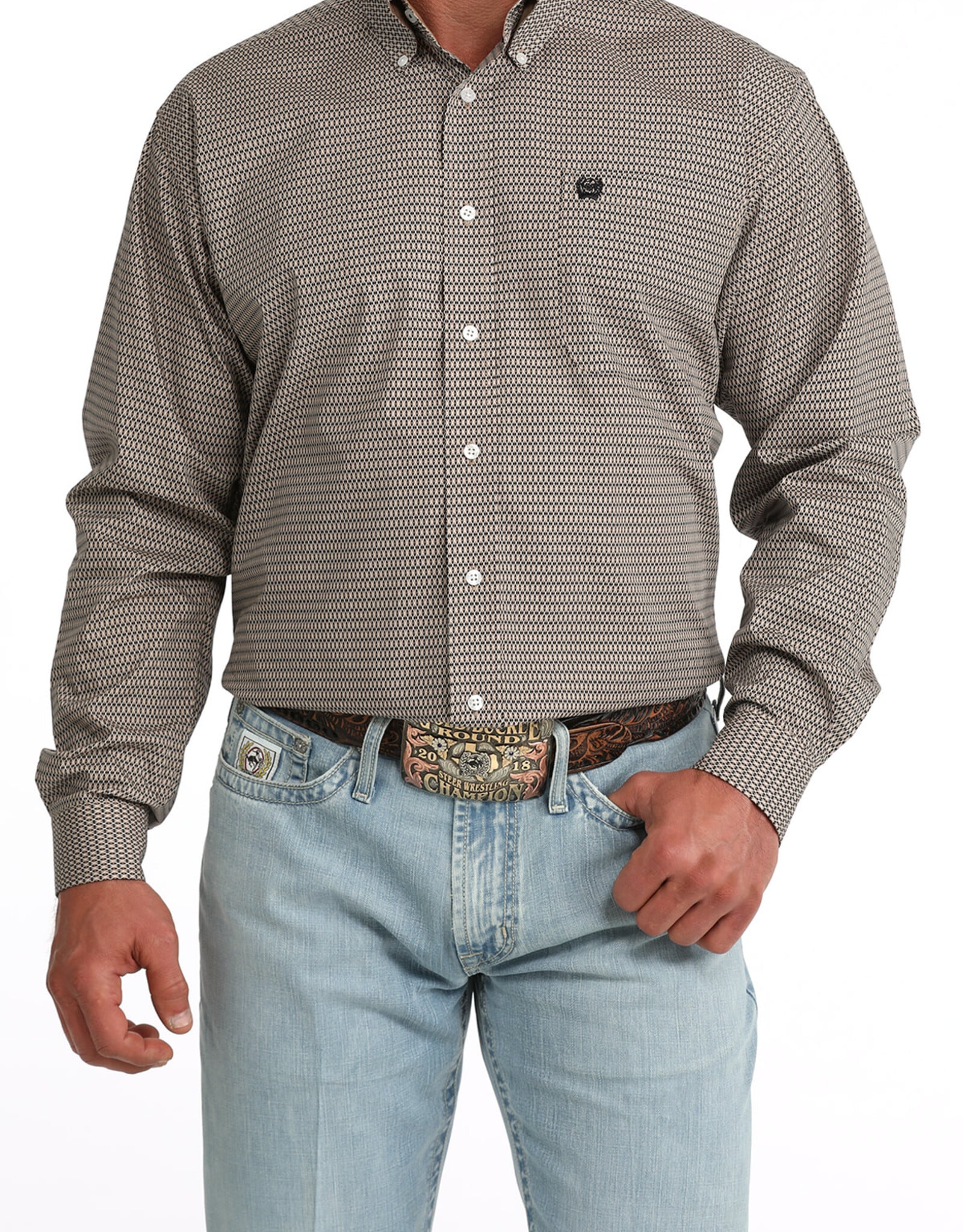 Cinch Mens Classic Cinch Black Khaki Print Long Sleeve Western Button Shirt