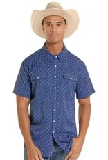Mens Rock & Roll Navy Print Vented TEK Core Short  Sleeve Snap Shirt