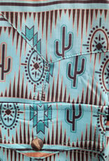 Womens Vented Turquoise TEK Ripstop Cactus Print Western Snap Shirt