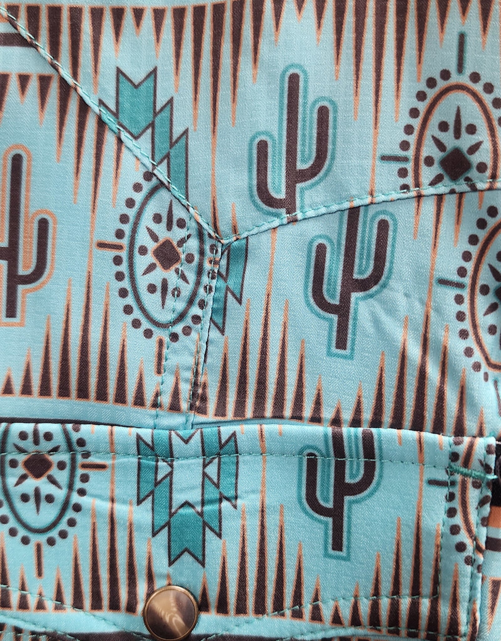 Womens Vented Turquoise TEK Ripstop Cactus Print Western Snap Shirt