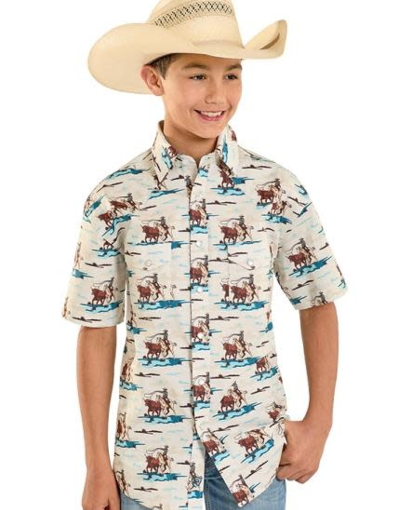 Boys Rock N Roll Western Scene Short Sleeve Snap Shirt