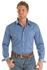 Mens Panhandle Roughstock Two Pocket Stretch Blue Diamond Print Long Sleeve Snap Western Shirt