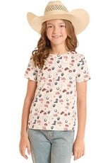 Girls Rock & Roll Western American Print Short Sleeve T Shirt