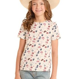 Girls Rock & Roll Western American Print Short Sleeve T Shirt