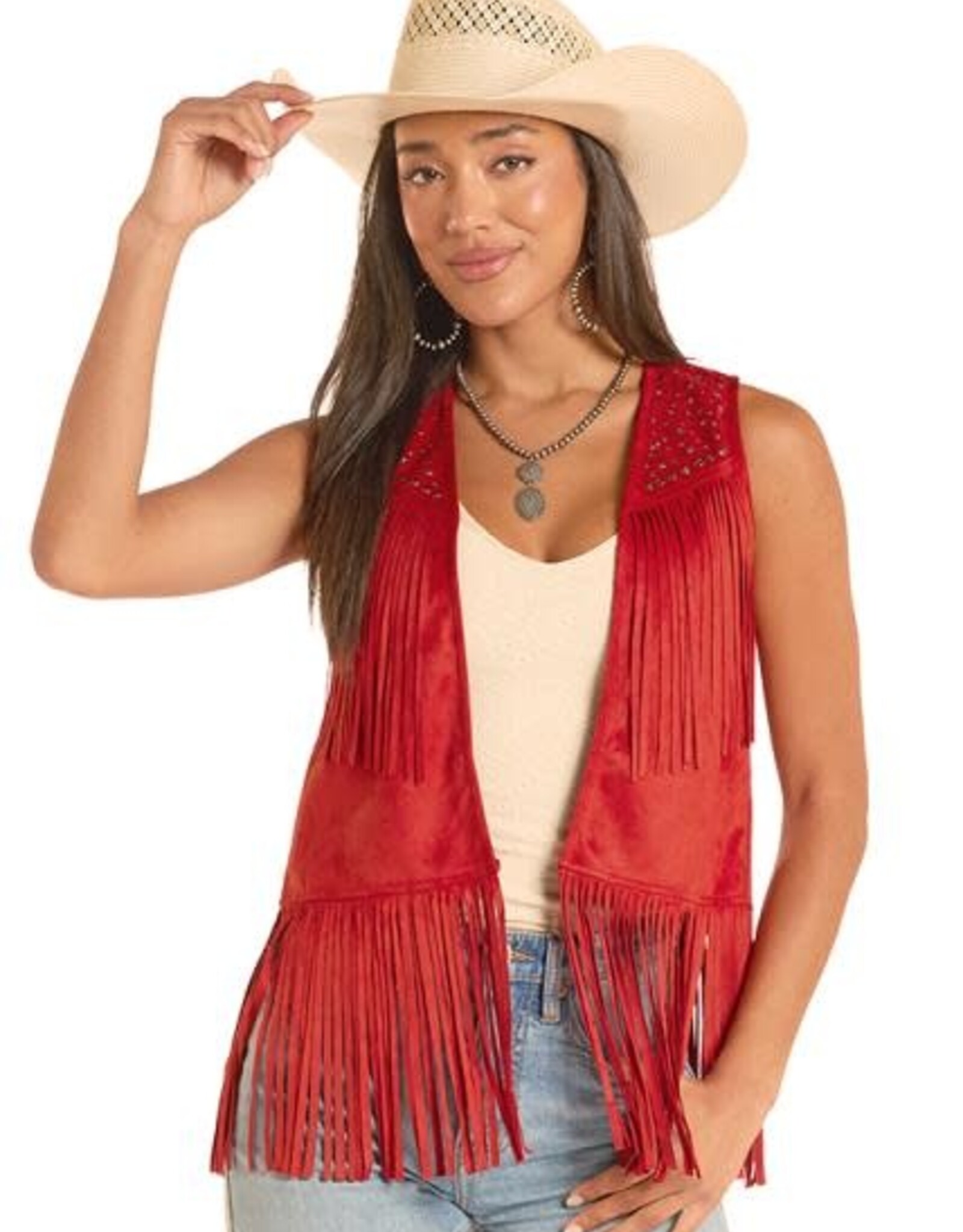 Womens Rock N Roll Rust Studded Fringe Western Vest