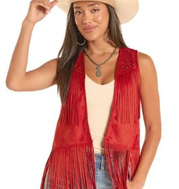 Womens Rock N Roll Rust Studded Fringe Western Vest