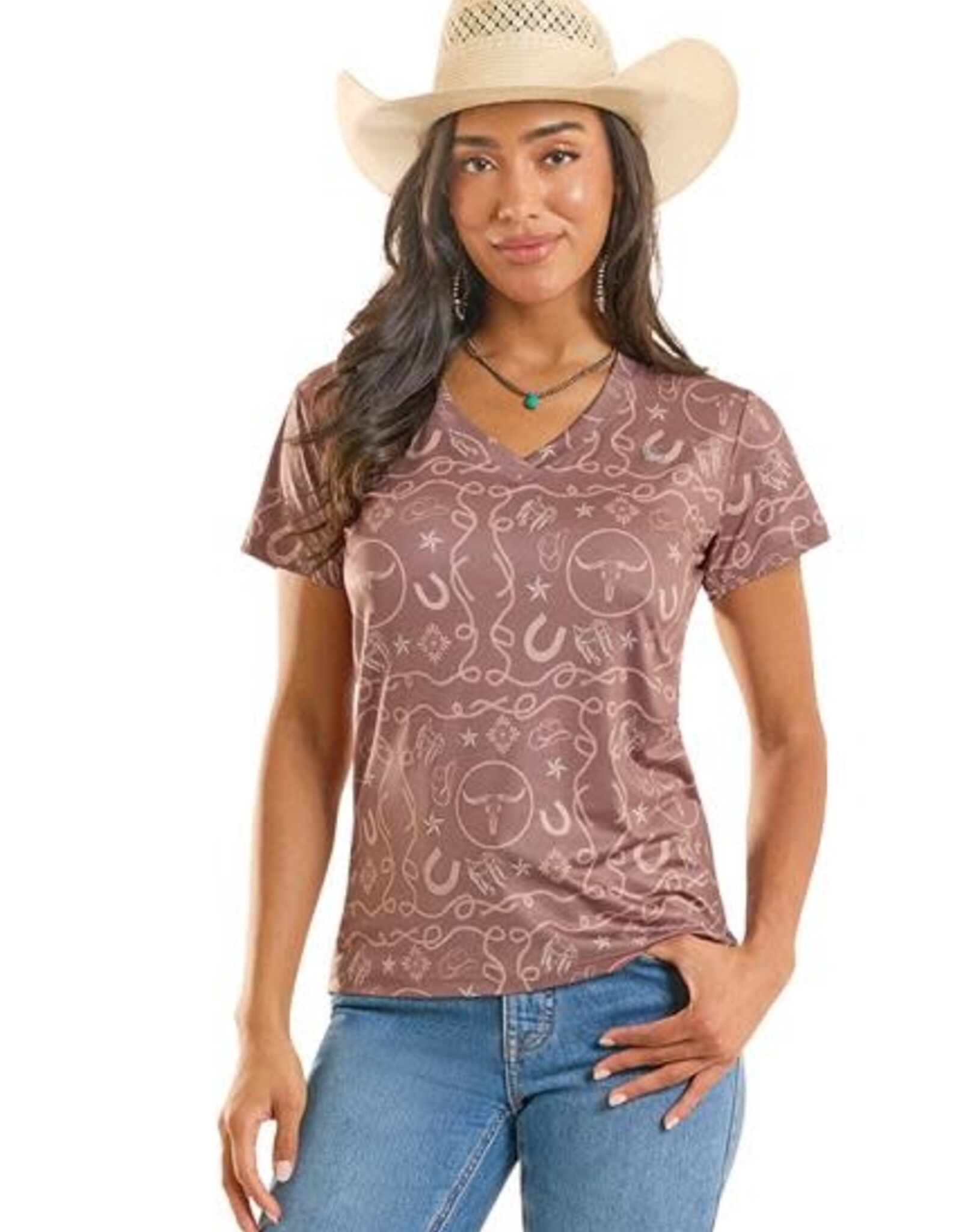 Womens Panhandle Slim Western Print Short Sleeve Performance Shirt