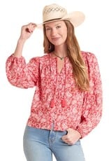 Womens Panhandle Slim Coral Floral Paisley Long Sleeve Blouse