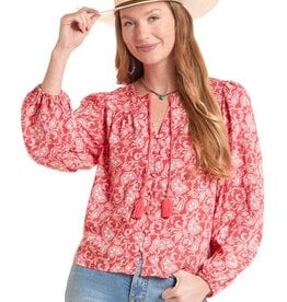Womens Panhandle Slim Coral Floral Paisley Long Sleeve Blouse
