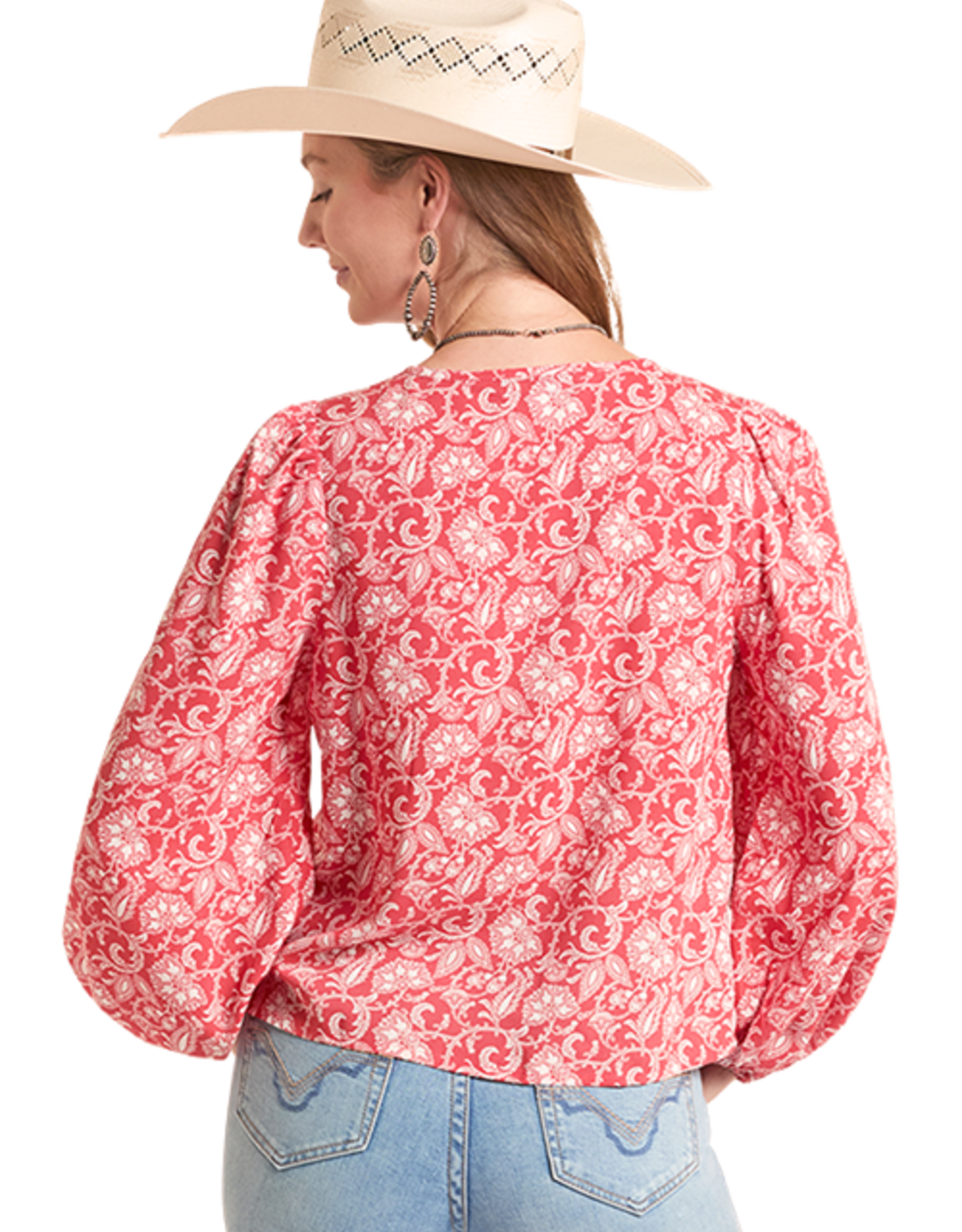 Womens Panhandle Slim Coral Floral Paisley Long Sleeve Blouse