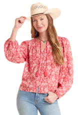 Womens Panhandle Slim Coral Floral Paisley Long Sleeve Blouse