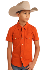 Boys Rock N Roll Burnt Orange TEK Western Short Sleeve Snap Shirt