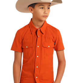 Boys Rock N Roll Burnt Orange TEK Western Short Sleeve Snap Shirt