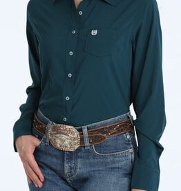 Cinch Womens Cinch Teal Perforated Arenaflex Long Sleeve Button Arena Shirt