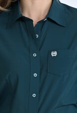 Cinch Womens Cinch Teal Perforated Arenaflex Long Sleeve Button Arena Shirt