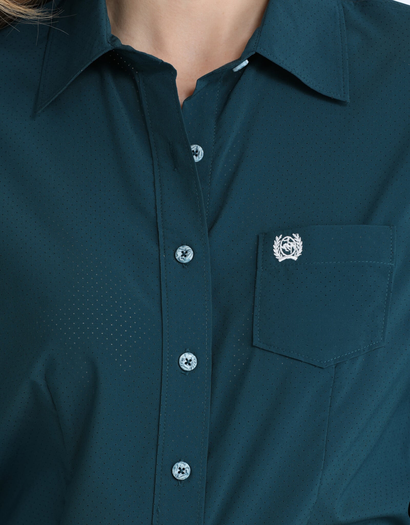 Cinch Womens Cinch Teal Perforated Arenaflex Long Sleeve Button Arena Shirt