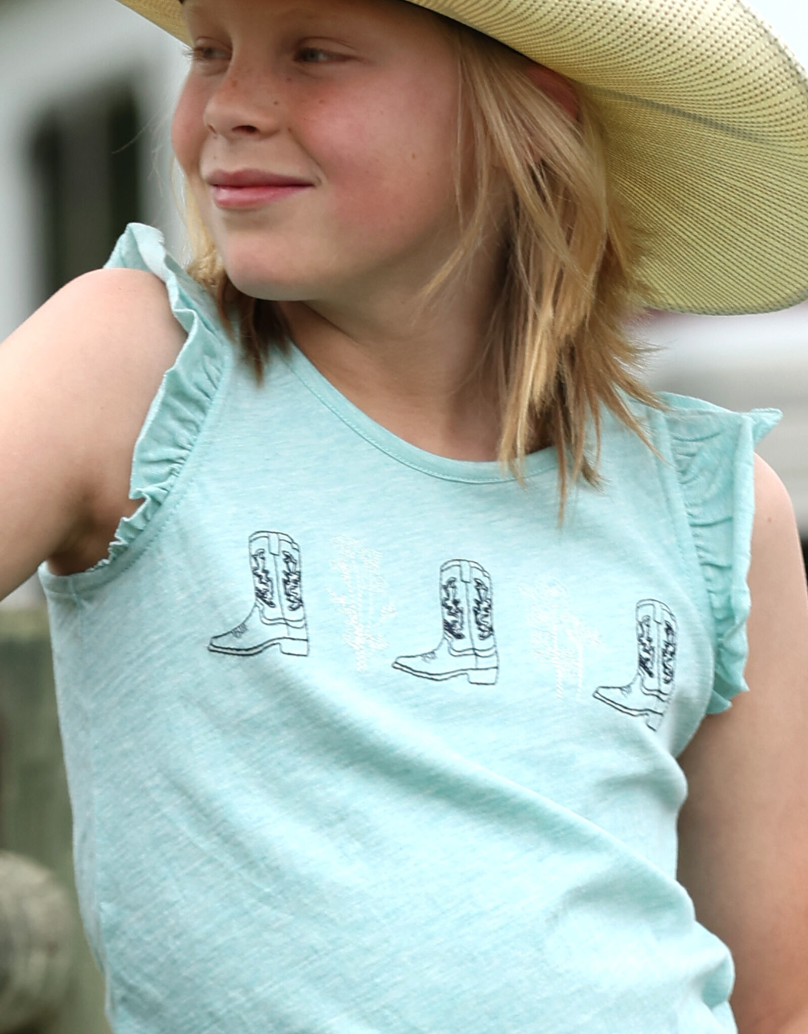 Cruel Girl Girls Heather Blue Cowboy Boot Ruffle Sleeve Tank Top