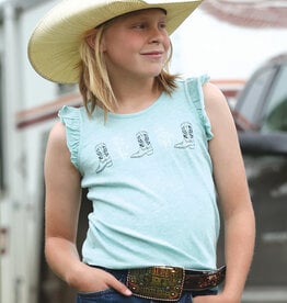Cruel Girl Girls Heather Blue Cowboy Boot Ruffle Sleeve Tank Top