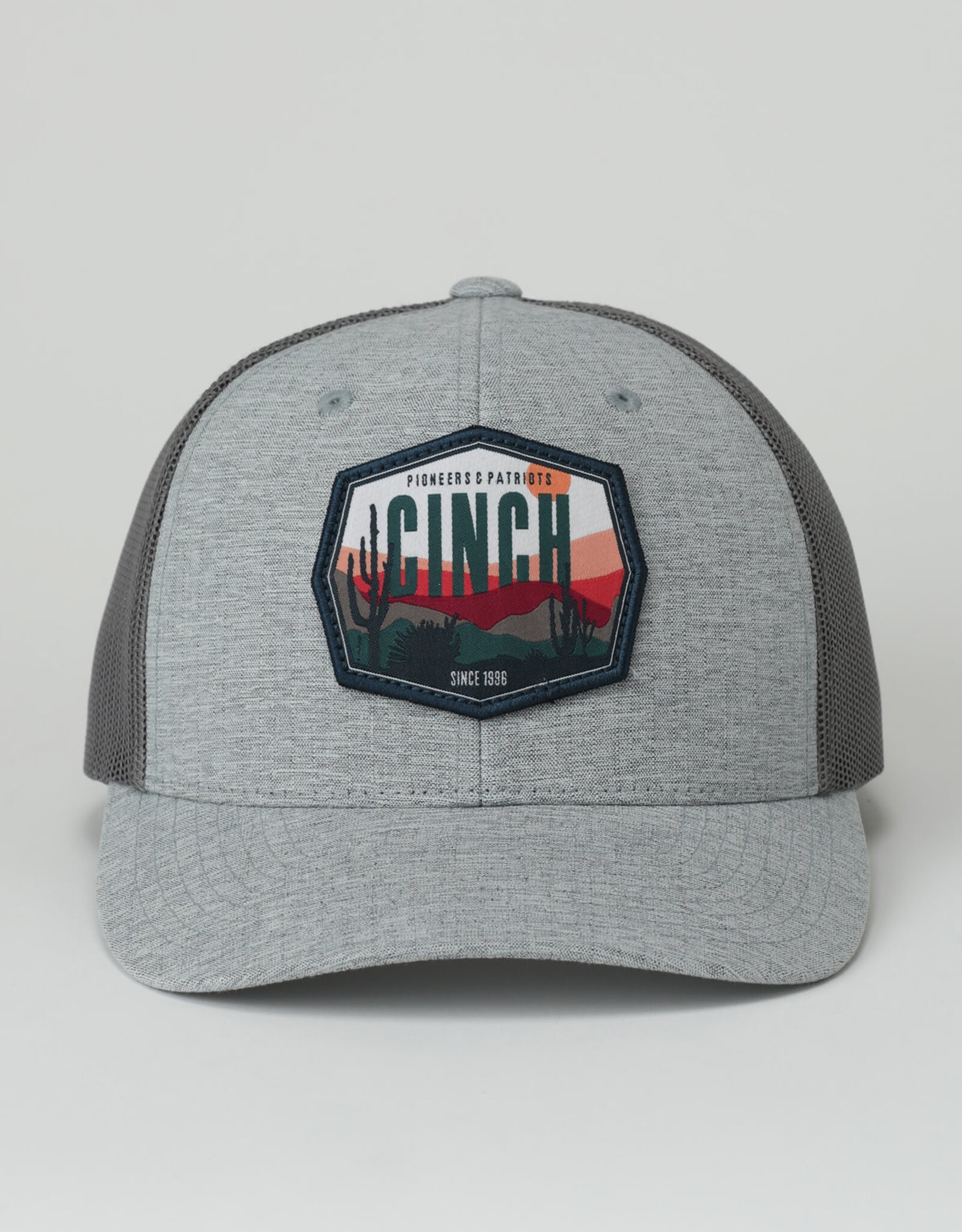 Cinch Mens Cinch Pioneers & Patriots Patch Grey Mesh Snapback Trucker Ball Cap