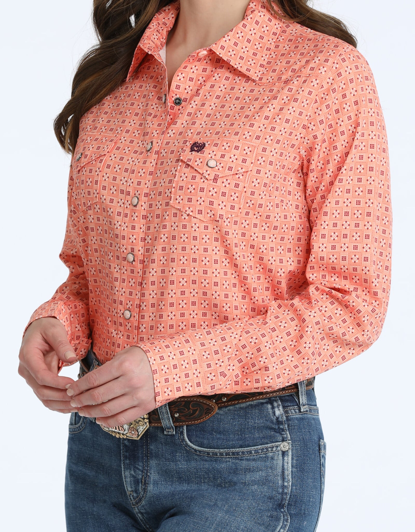 Cinch Womens Cinch Coral Print Arena Flex Long Sleeve Western Snap Shirt