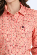 Cinch Womens Cinch Coral Print Arena Flex Long Sleeve Western Snap Shirt