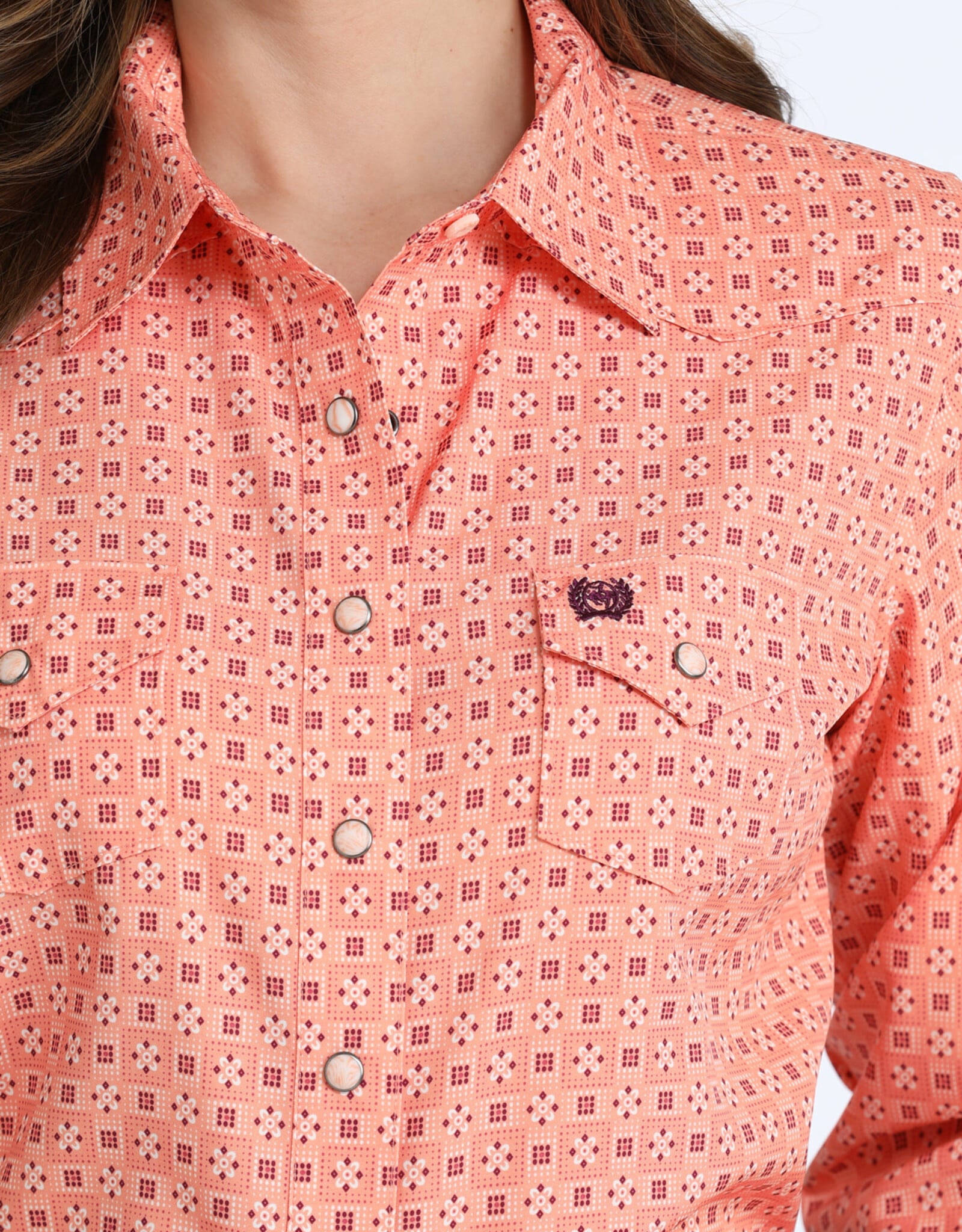 Cinch Womens Cinch Coral Print Arena Flex Long Sleeve Western Snap Shirt