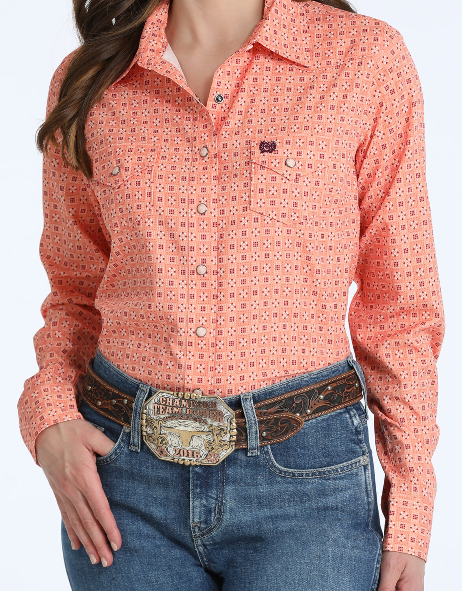Cinch Womens Cinch Coral Print Arena Flex Long Sleeve Western Snap Shirt