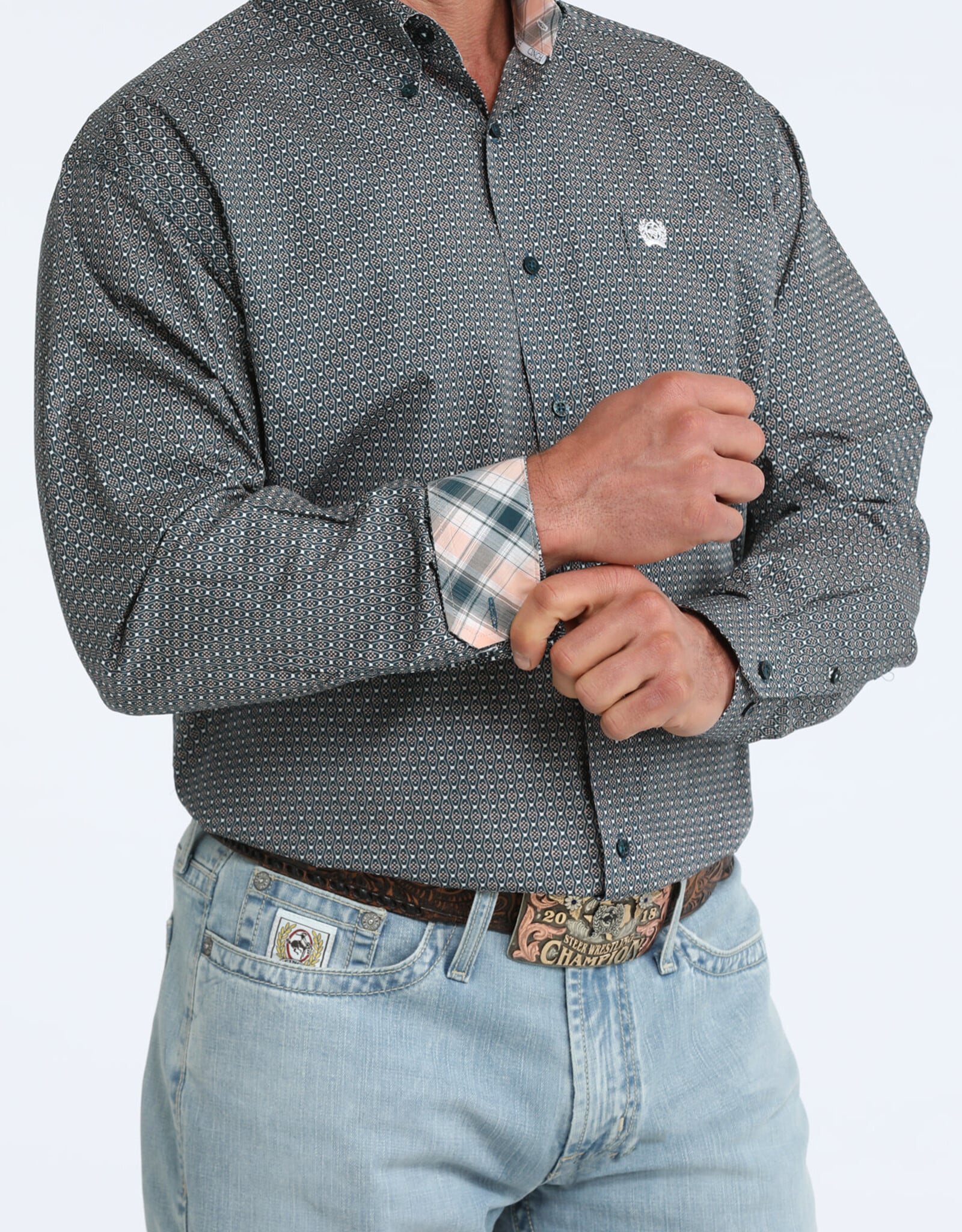 Cinch Mens Classic Cinch Teal Geo Print Long Sleeve Western Button Shirt