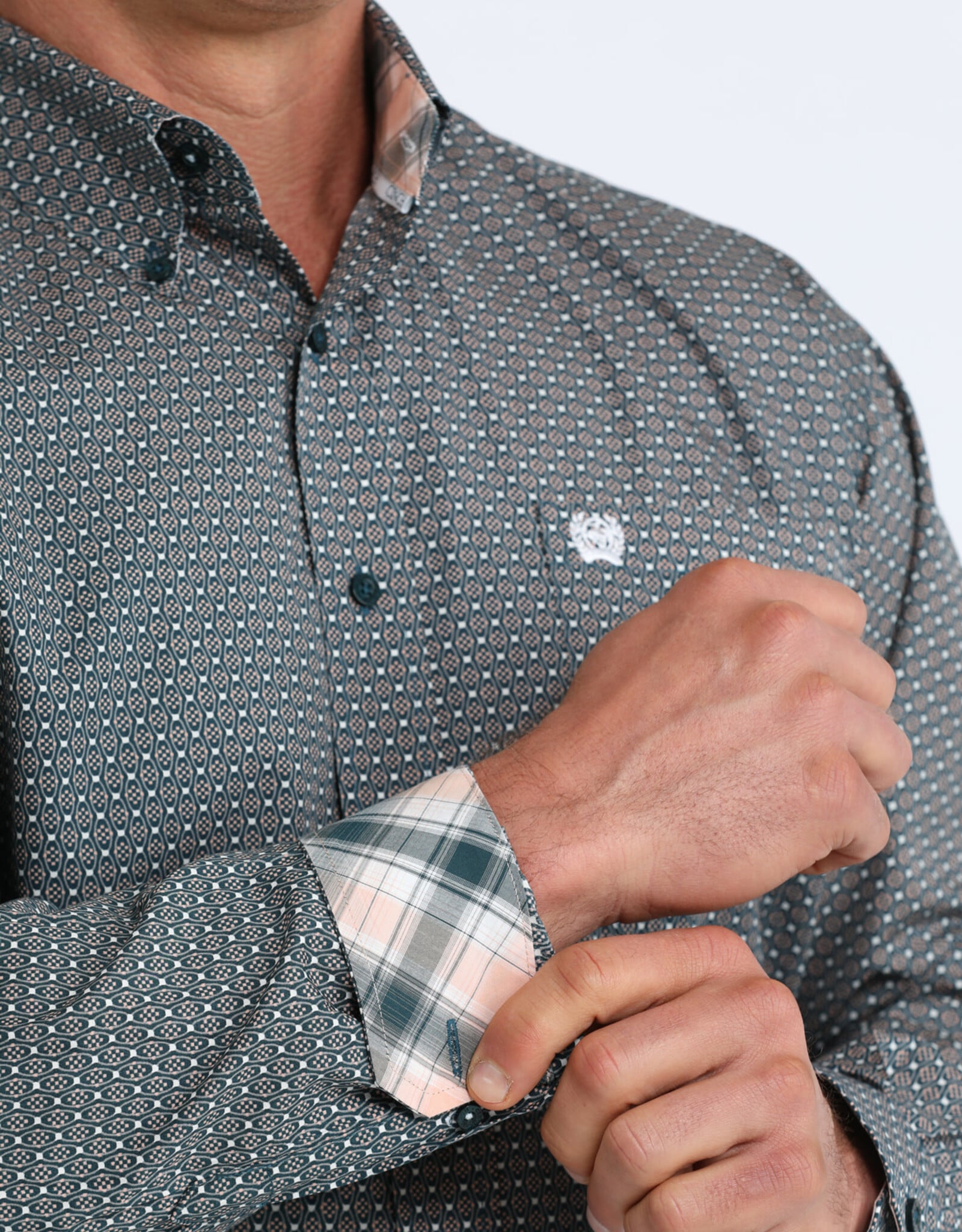 Cinch Mens Classic Cinch Teal Geo Print Long Sleeve Western Button Shirt