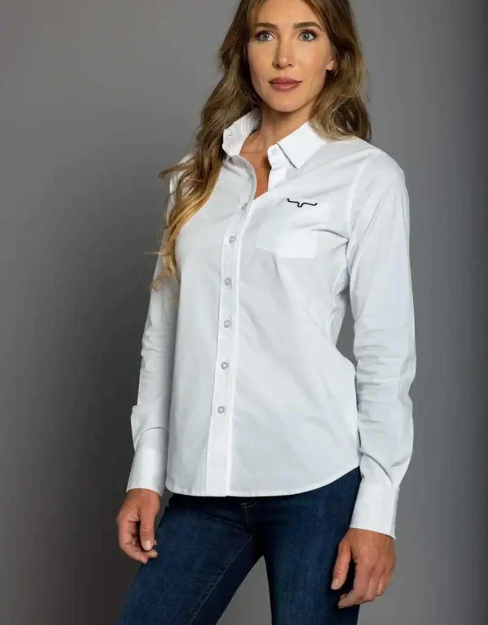 Womens Kimes White KR Team Long Sleeve Button Down Western Arena Shirt