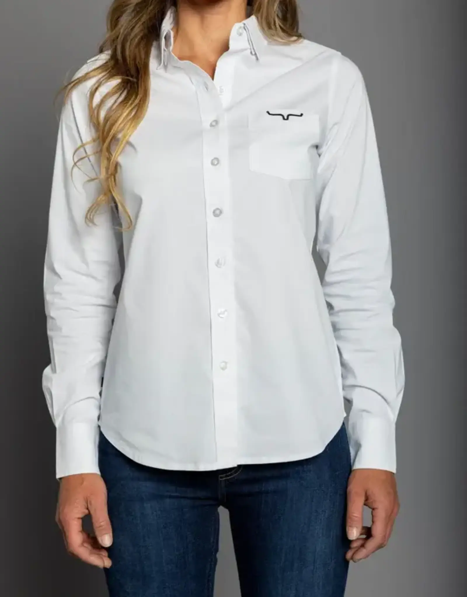 Womens Kimes White KR Team Long Sleeve Button Down Western Arena Shirt