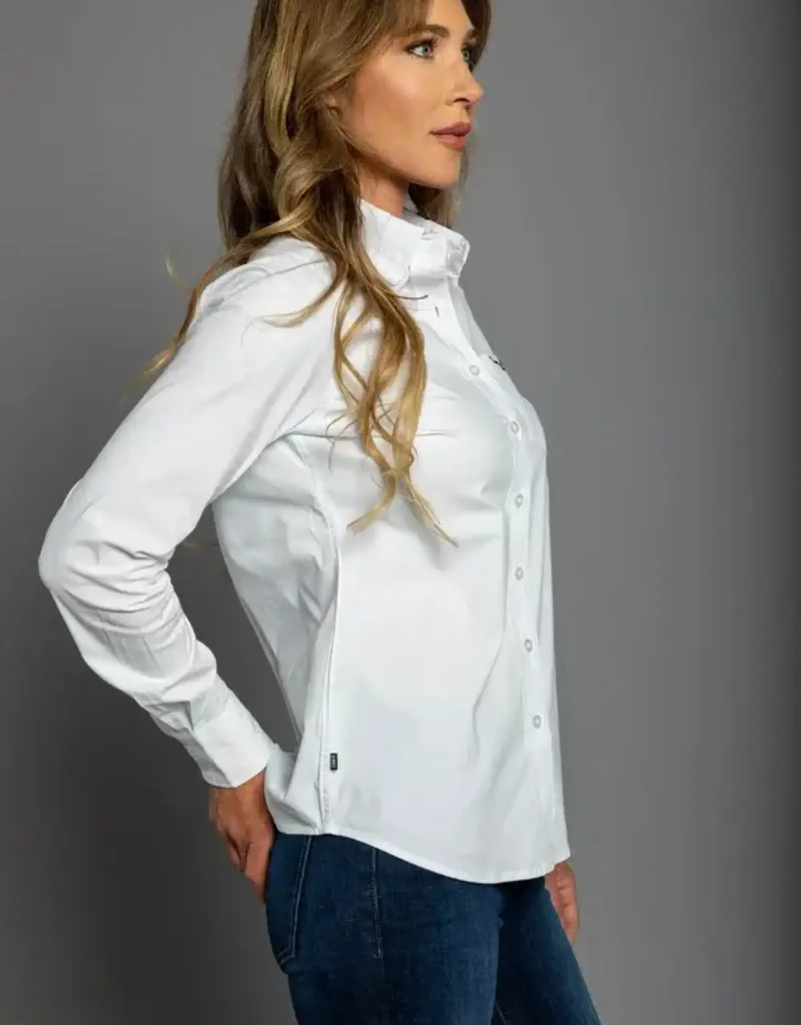 Womens Kimes White KR Team Long Sleeve Button Down Western Arena Shirt