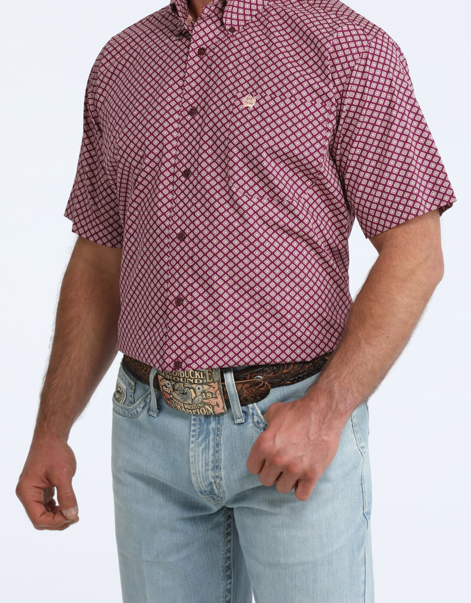 Cinch Mens Cinch Short Sleeve Purple Geo Print Western Button Shirt