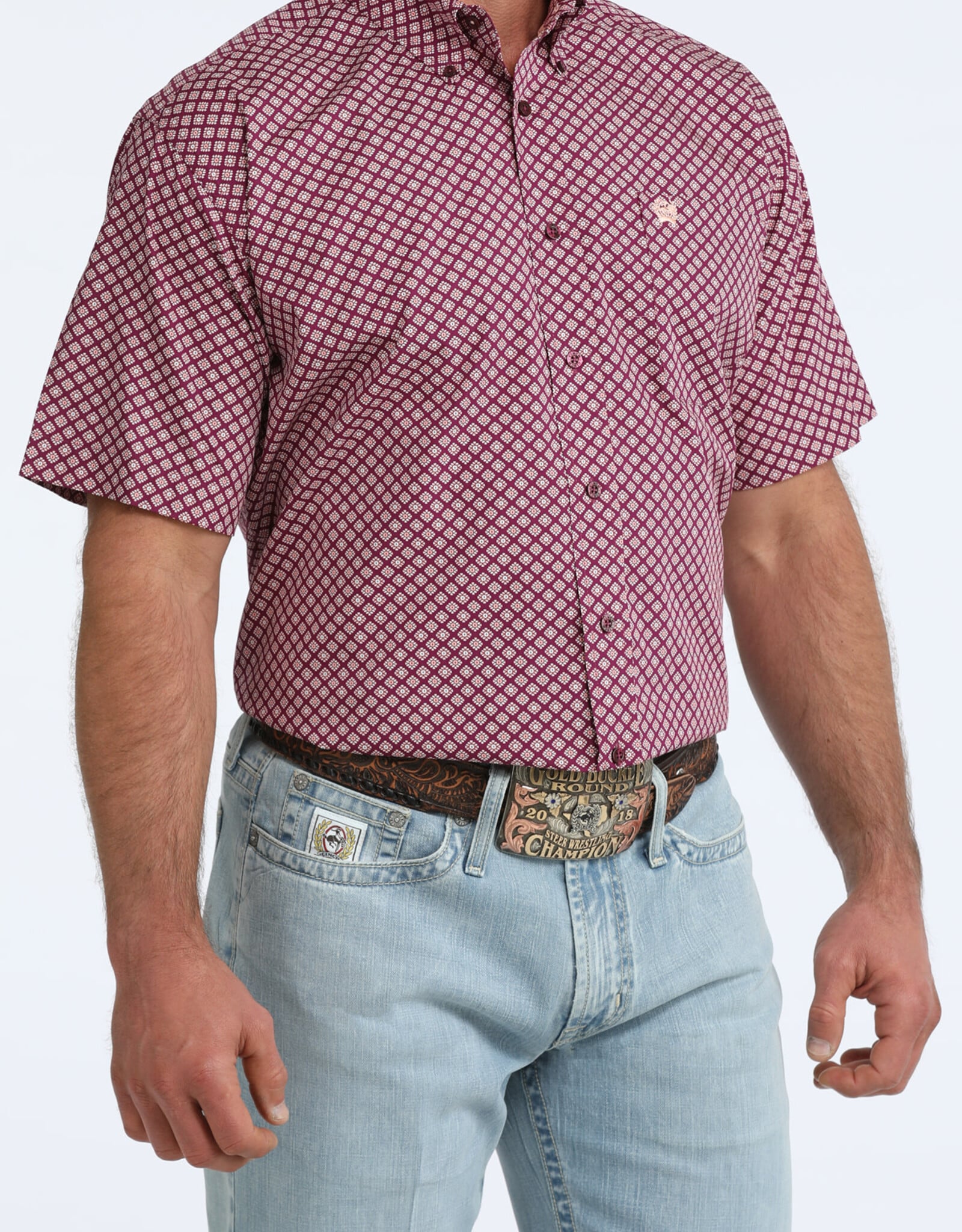 Cinch Mens Cinch Short Sleeve Purple Geo Print Western Button Shirt