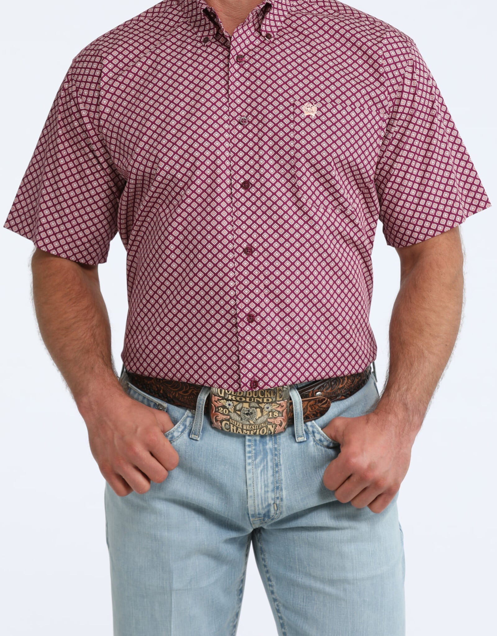 Cinch Mens Cinch Short Sleeve Purple Geo Print Western Button Shirt