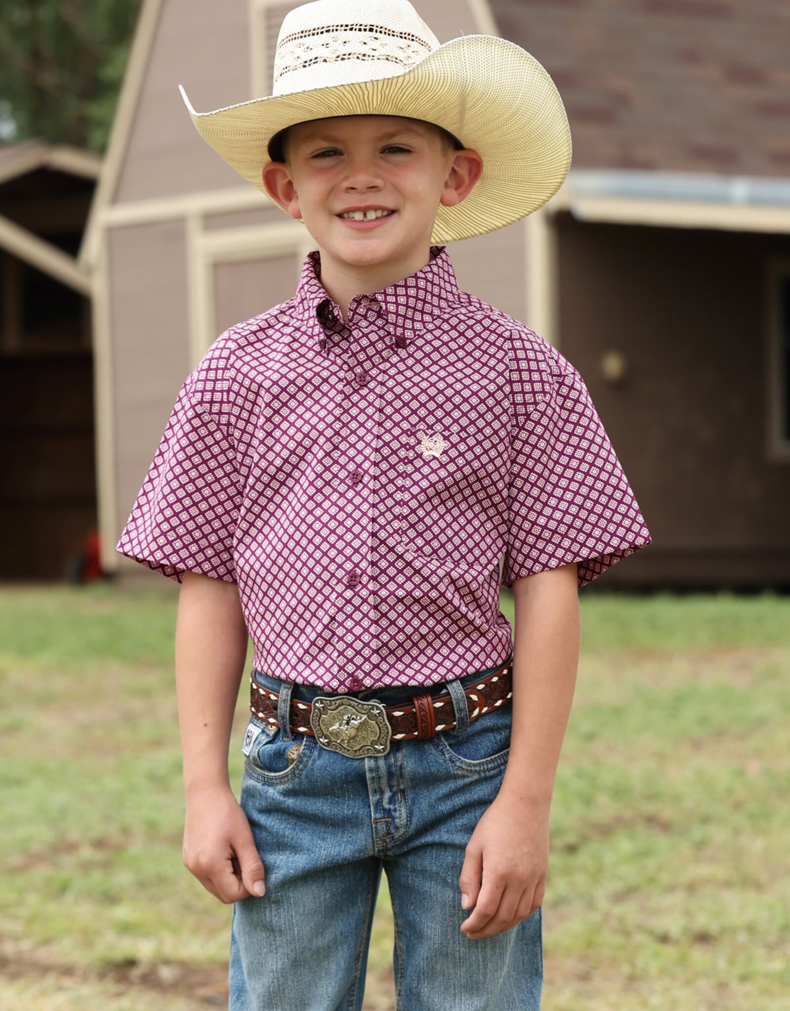 Cinch Boys Cinch Purple Geo Short Sleeve Button Western Shirt