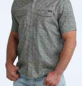 Cinch Mens Cinch Navy Print Vented Short Sleeve Western Snap Camp Shirt