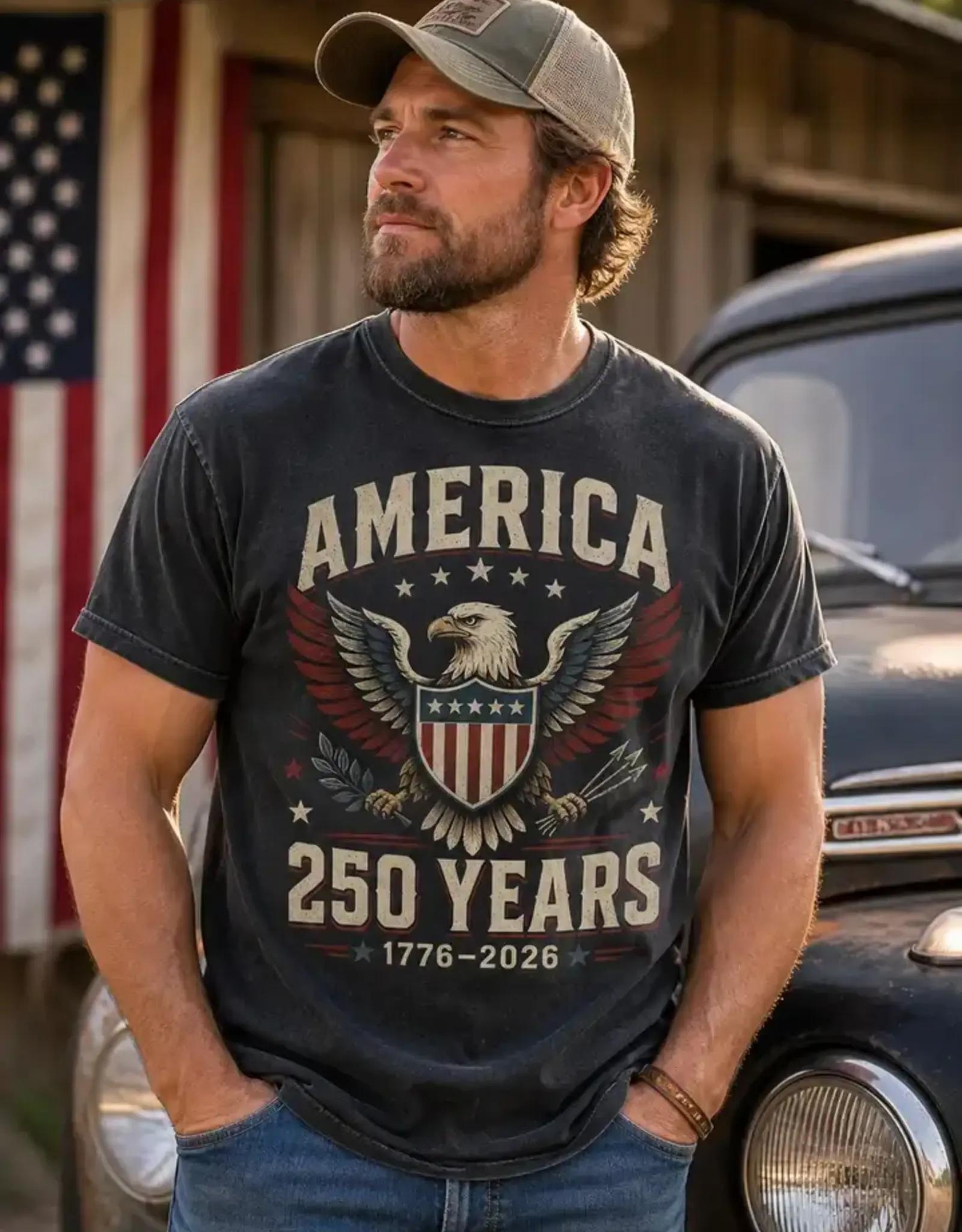 250 Years America Black Eagle Short Sleeve T-shirt