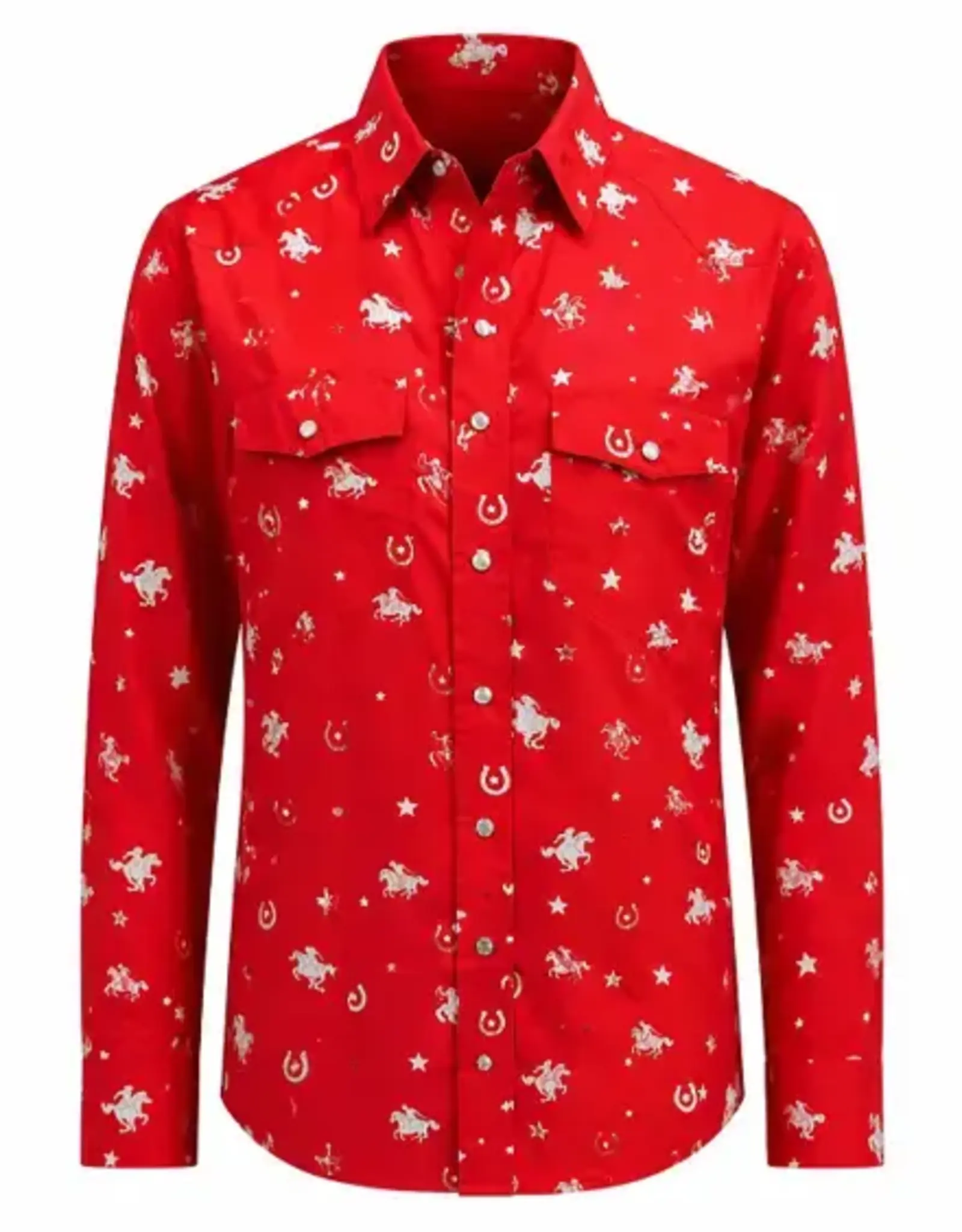 Cotton & Rye Outfitters Womens Red Stars and Cowboys Americana Long Sleeve Snap Western Shirt