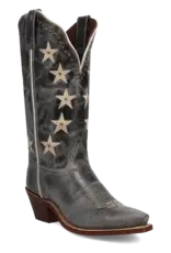 Womens Laredo Black Distressed Studded Stars N Strips Snip Toe Western Boot